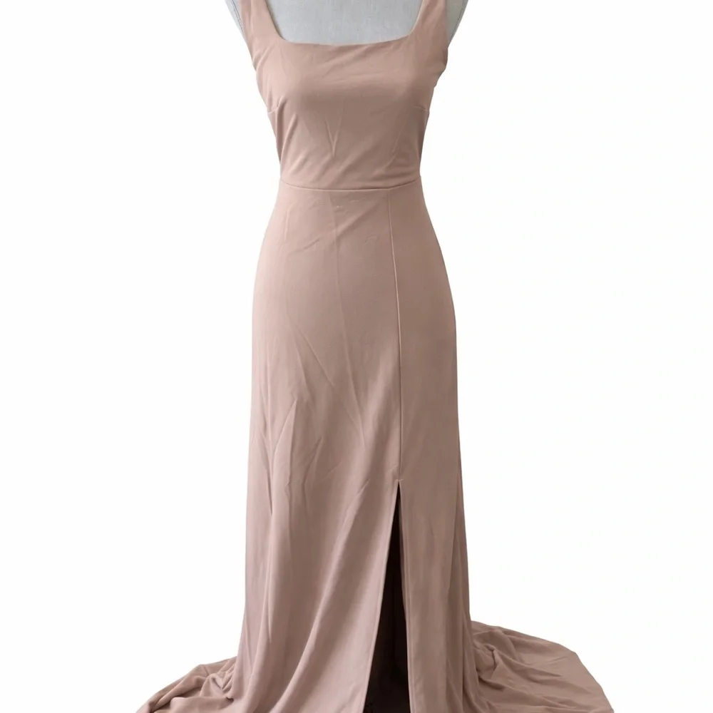 NWT Birdy Grey Alex Taupe Crepe Bridesmaid Maxi Gown Sma